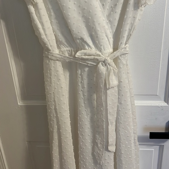 BTFBM Women Bohemian Floral Wrap V Neck Ruffle Belt A-Line Midi Dress White LG - Picture 5 of 9